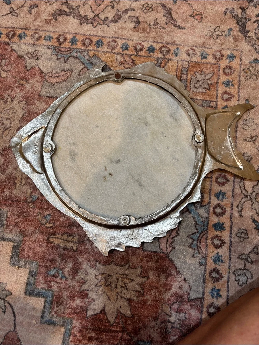 Vintage Marble Insert Fish Pewter Tray